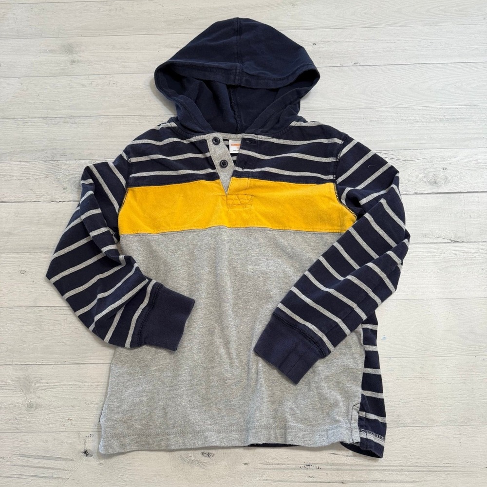 Gymboree kids navy blue grey yellow kids hooded shirt size‎ 8